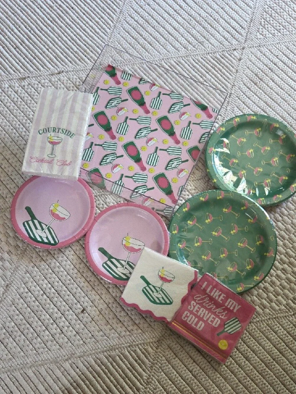 Celebrate It Pickleball Pink & Green Cocktail Party Plates & Napkins